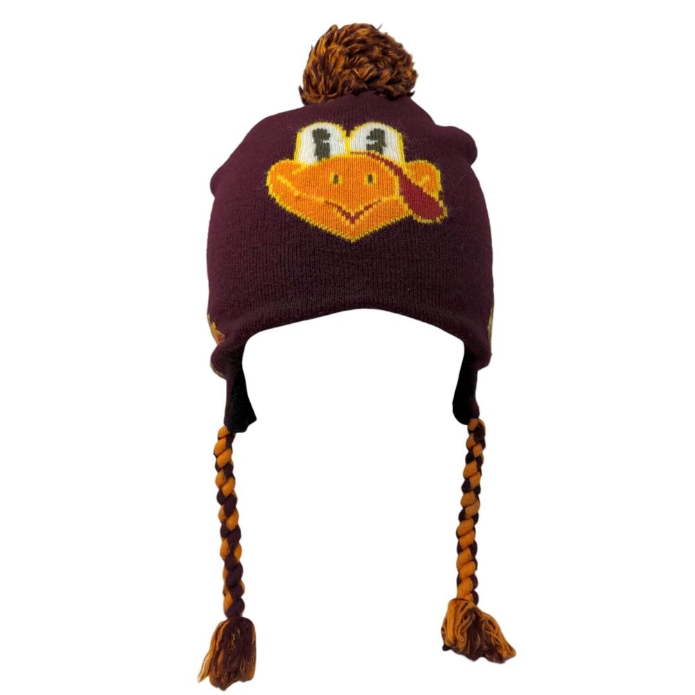 Gobble Gobble Beanie Trapper Hat Red One Size Winter Pom Pom Ear Fap Braided